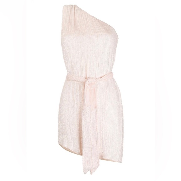 NWT RETROFETE ELLA ONE SHOULDER SEQUIN MINI DRESS IN TAFFY PINK SIZE LARGE - Picture 3 of 16